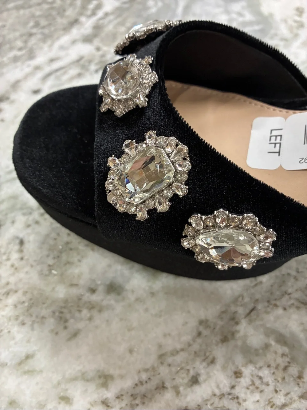 Copper Key Black Velvet Platform Jewel-Embellished Sandals